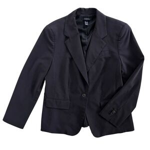 Lands' End Women's 12 Navy Blue Wool Blend Single Button Blazer Business, Career